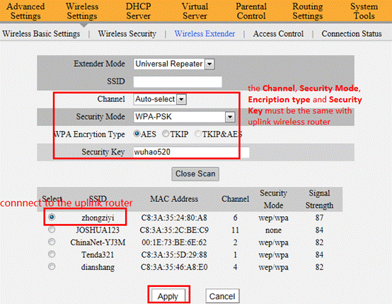 说明: //www.tendacn.com/userfiles/WordToHtml/Function configurations/W3000R-How to expand the wireless network by the Universal Repeator Mode.files/image004.gif